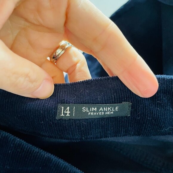 Talbots Pant Trouser Navy Blue Corduroy Ankle Frayed Hem Slim 5 Pocket Flawless - Picture 7 of 9